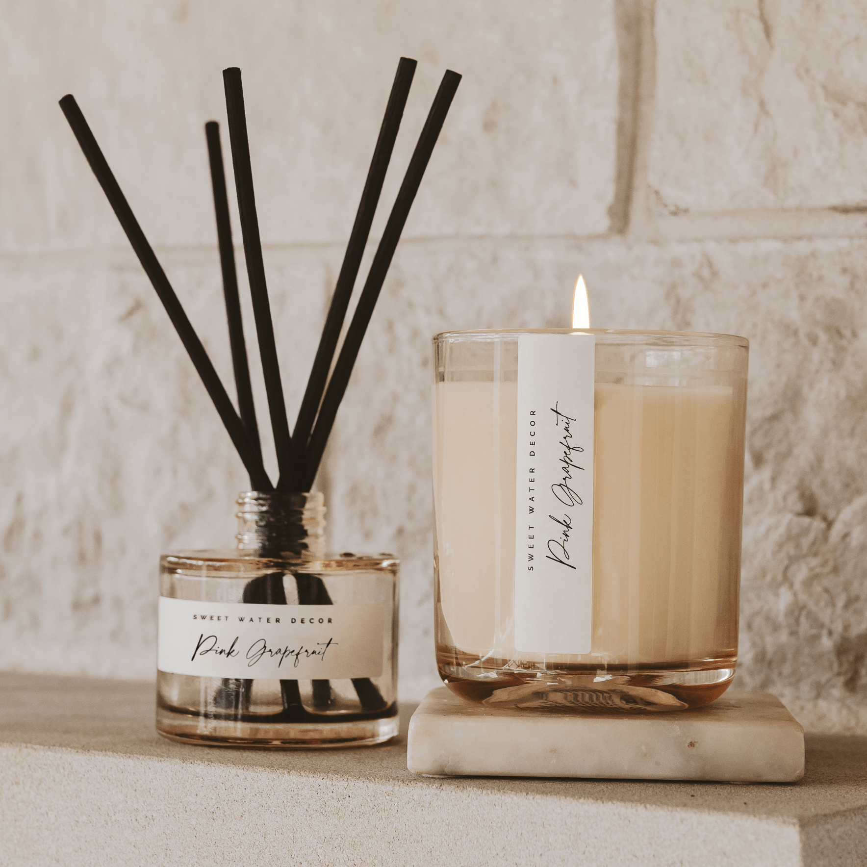 Pink Grapefruit Soy Candle - Tinted Glass Jar - 12 oz