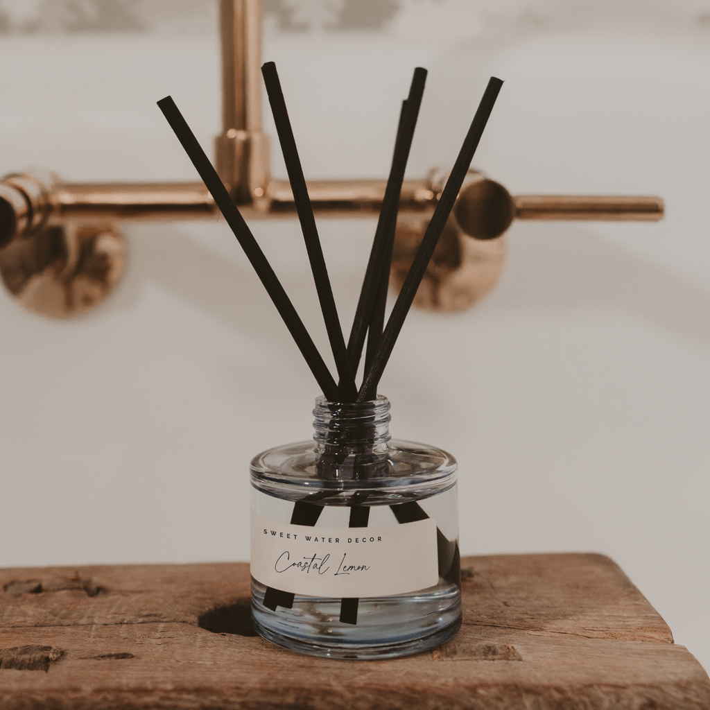 Coastal Lemon Blue Tinted Glass Jar Reed Diffuser