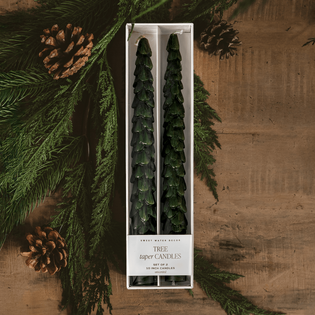 Green Tree Taper Candles - Set of 2