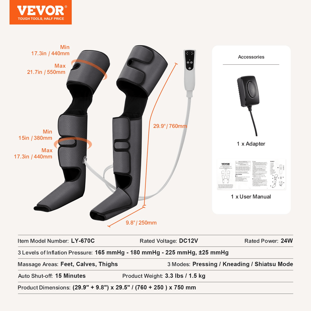 VEVOR Leg Circulation Massager Boots with Air Compression