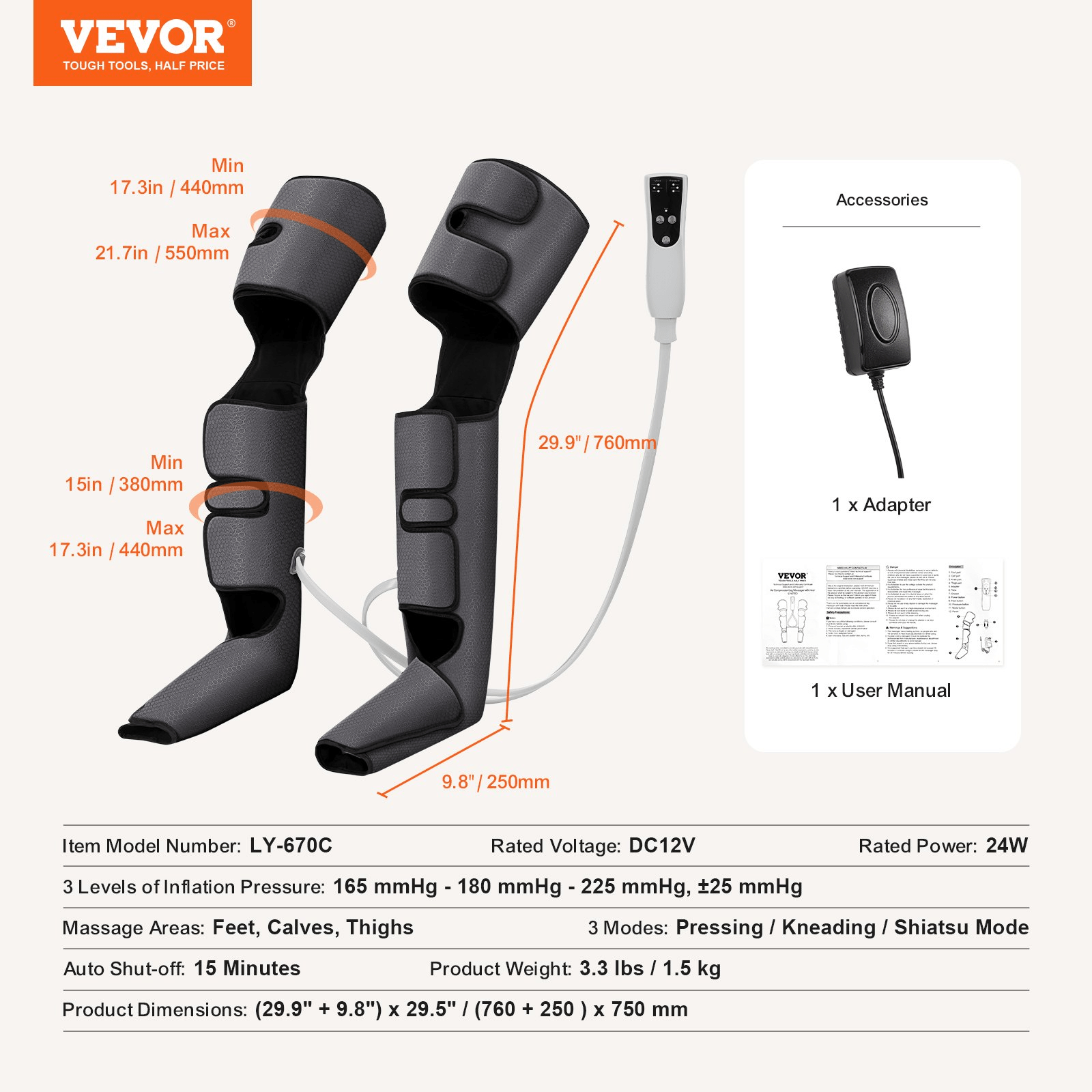 VEVOR Leg Circulation Massager Boots with Air Compression