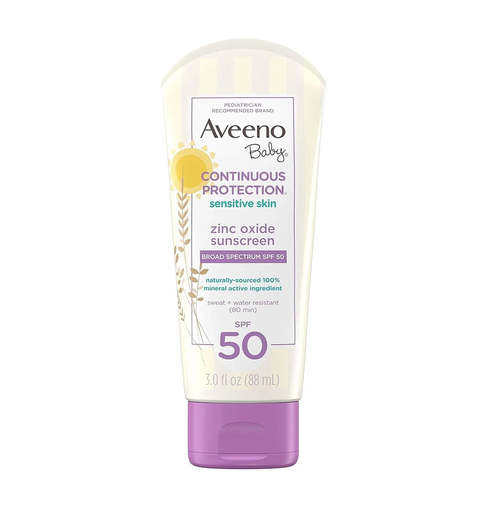 Aveeno Baby - Protector solar de óxido de zinc con protección continua FPS 50, 85 ml (3 onzas líquidas) - Nuevo