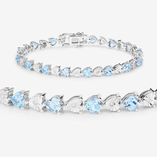 7.64 Carat Genuine Blue Topaz and White Diamond .925 Sterling Silver Bracelet