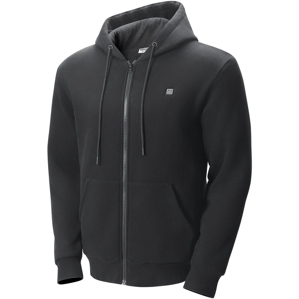 Heated Hoodie with Battery, Zip-Up Unisex — Black XL