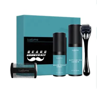 Beard Growth Liquid & Care Set - Micro-Needle Roller for a Fuller Beard