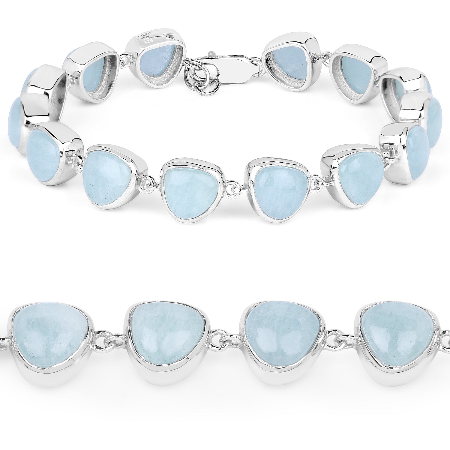 25.90 Carat Genuine Aquamarine .925 Sterling Silver Bracelet