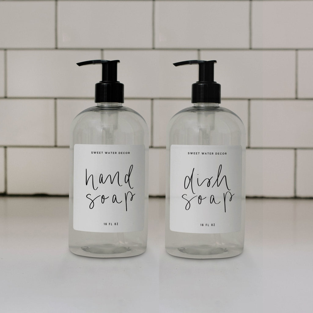Juego de 2 dispensadores de plástico transparente para mostrador de 16 oz - Etiqueta blanca
