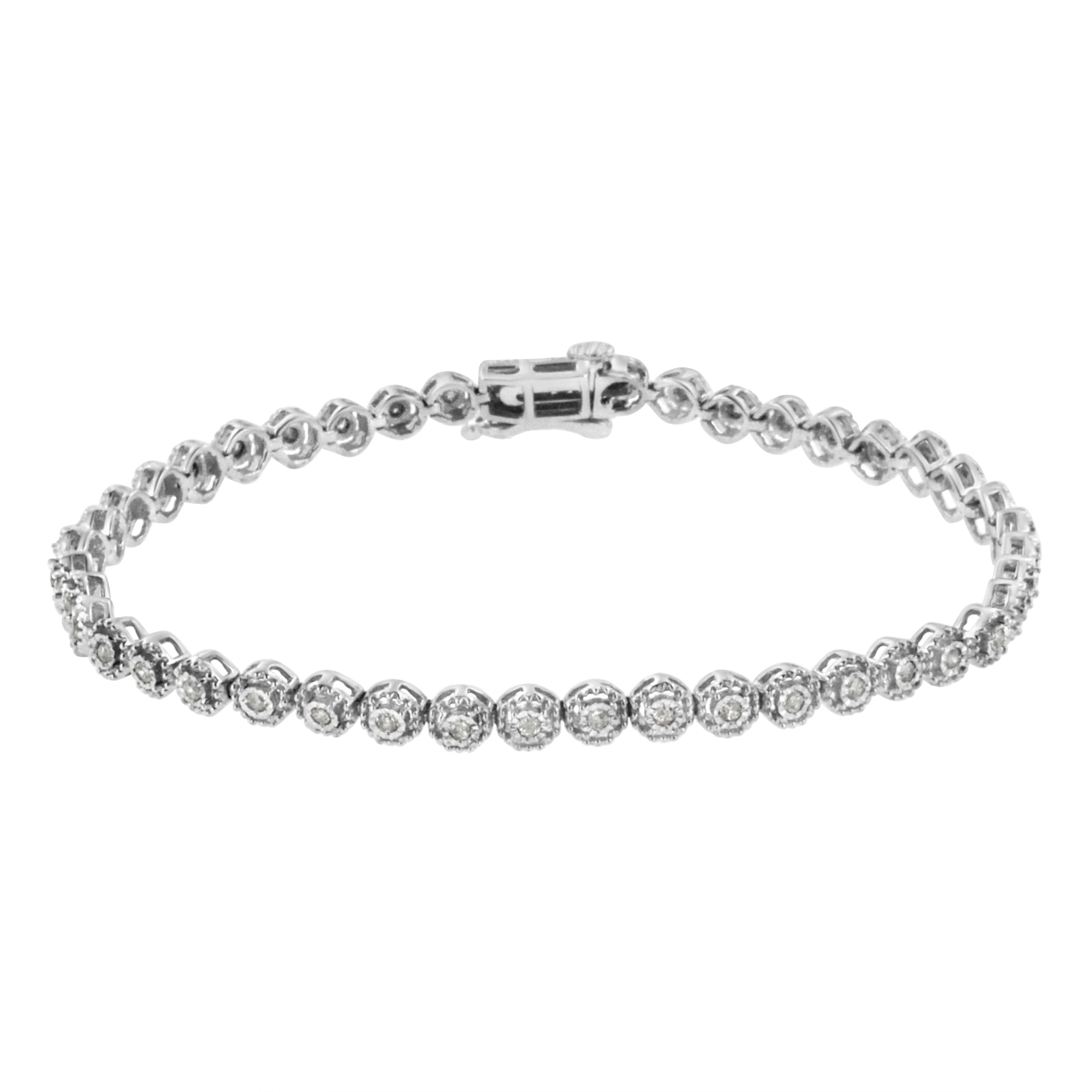 .925 Sterling Silver 1/2 Cttw Miracle Set Round Diamond Bezel Design Link Bracelet (I-J Color, I2-I3 Clarity) - 7.25"