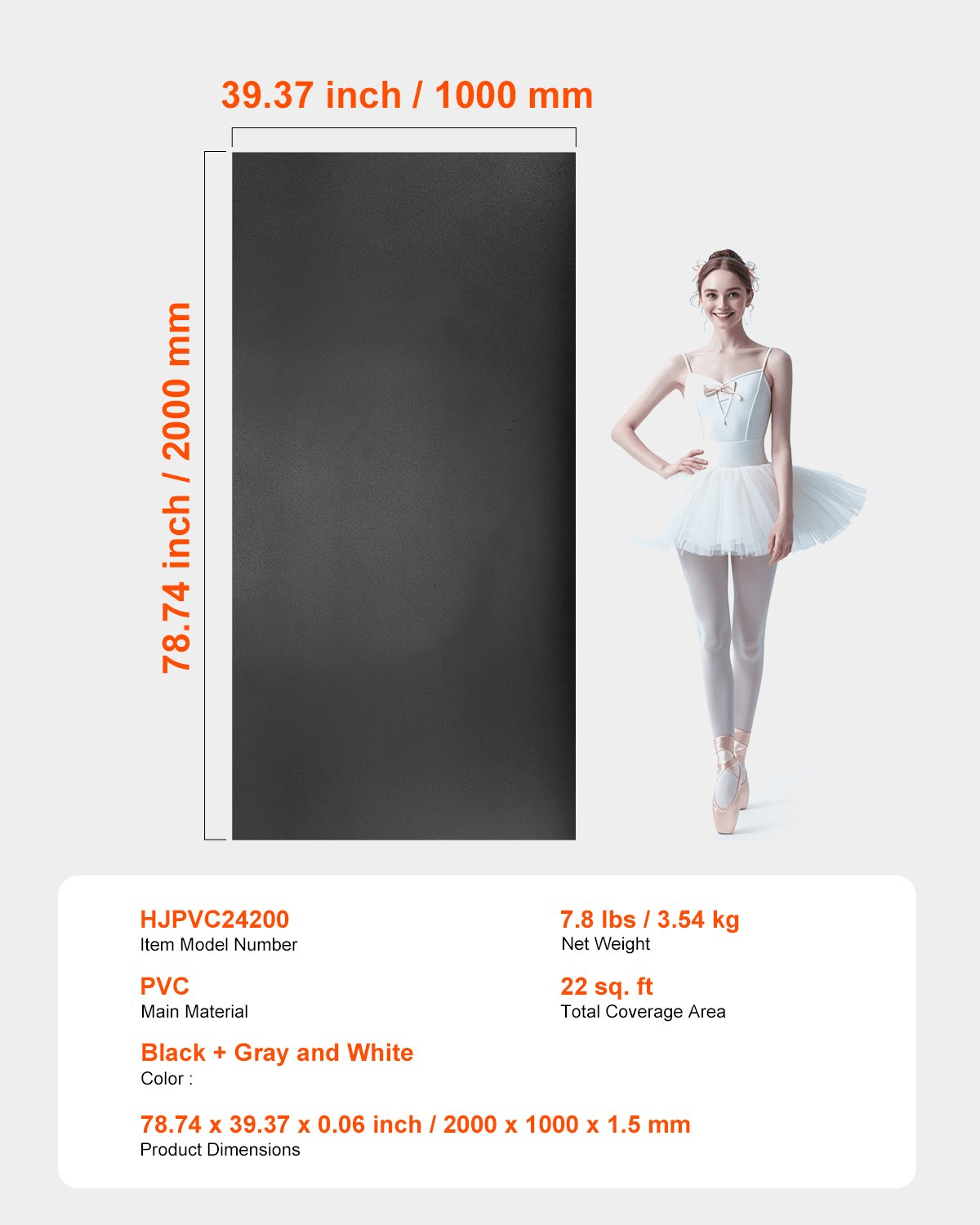 Gym Flooring Set 6.6' x 3' PVC Yoga Fitness Equipment Mat for Pilates