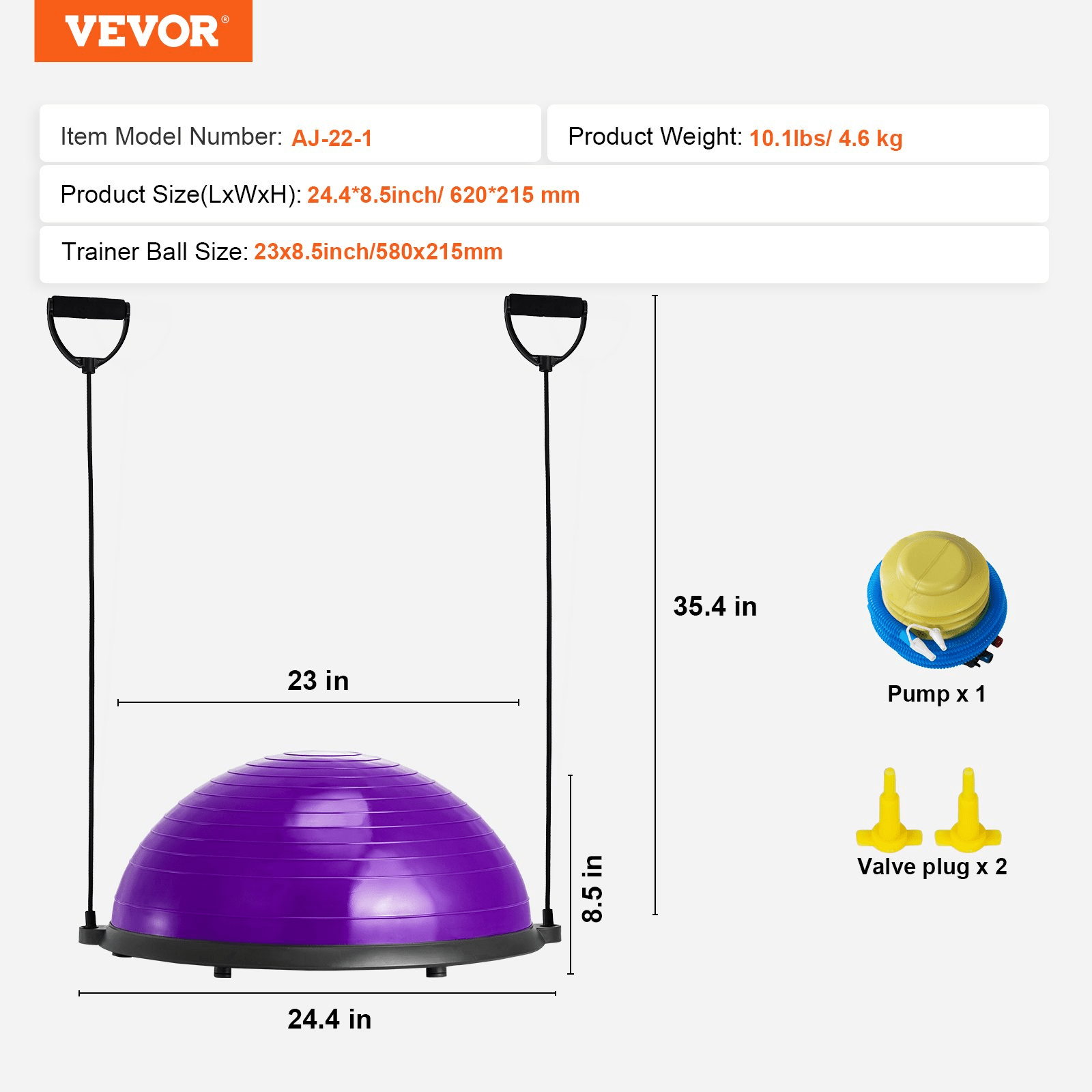 VEVOR Balance Trainer with Resistance Bands, 23-Inch Dome, 660 lb Capacity – Purple