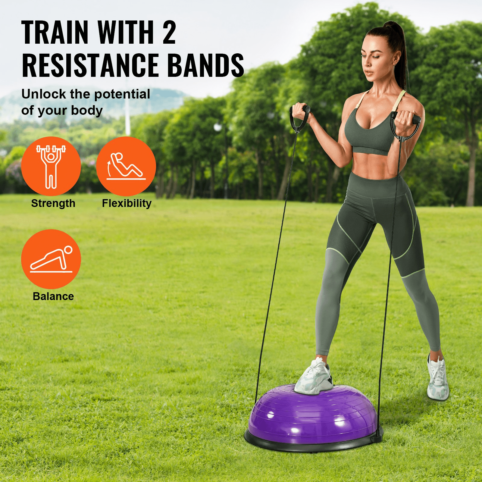 VEVOR Balance Trainer with Resistance Bands, 23-Inch Dome, 660 lb Capacity – Purple