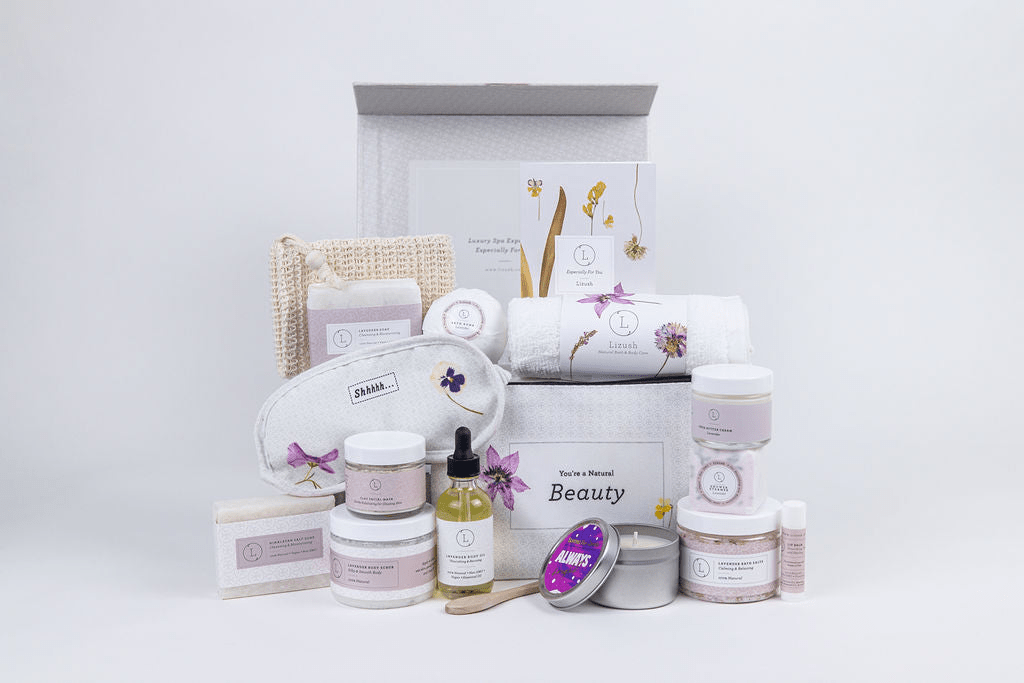 Lizlush Luxury Self-Care Gift Basket - Lavender Natural Spa Set