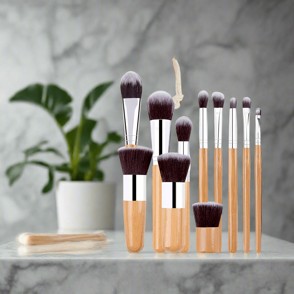 Lucky Beauty 11-Piece Bamboo Makeup Brush Set - Vegan & Eco-Friendly