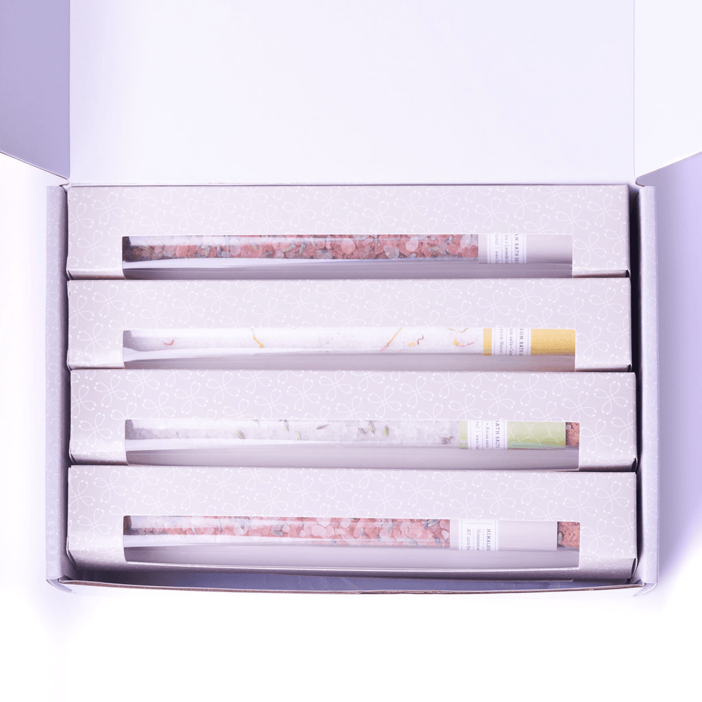 Luxurious Bath Salts Gift Set in 8 Reusable Glass Tubes