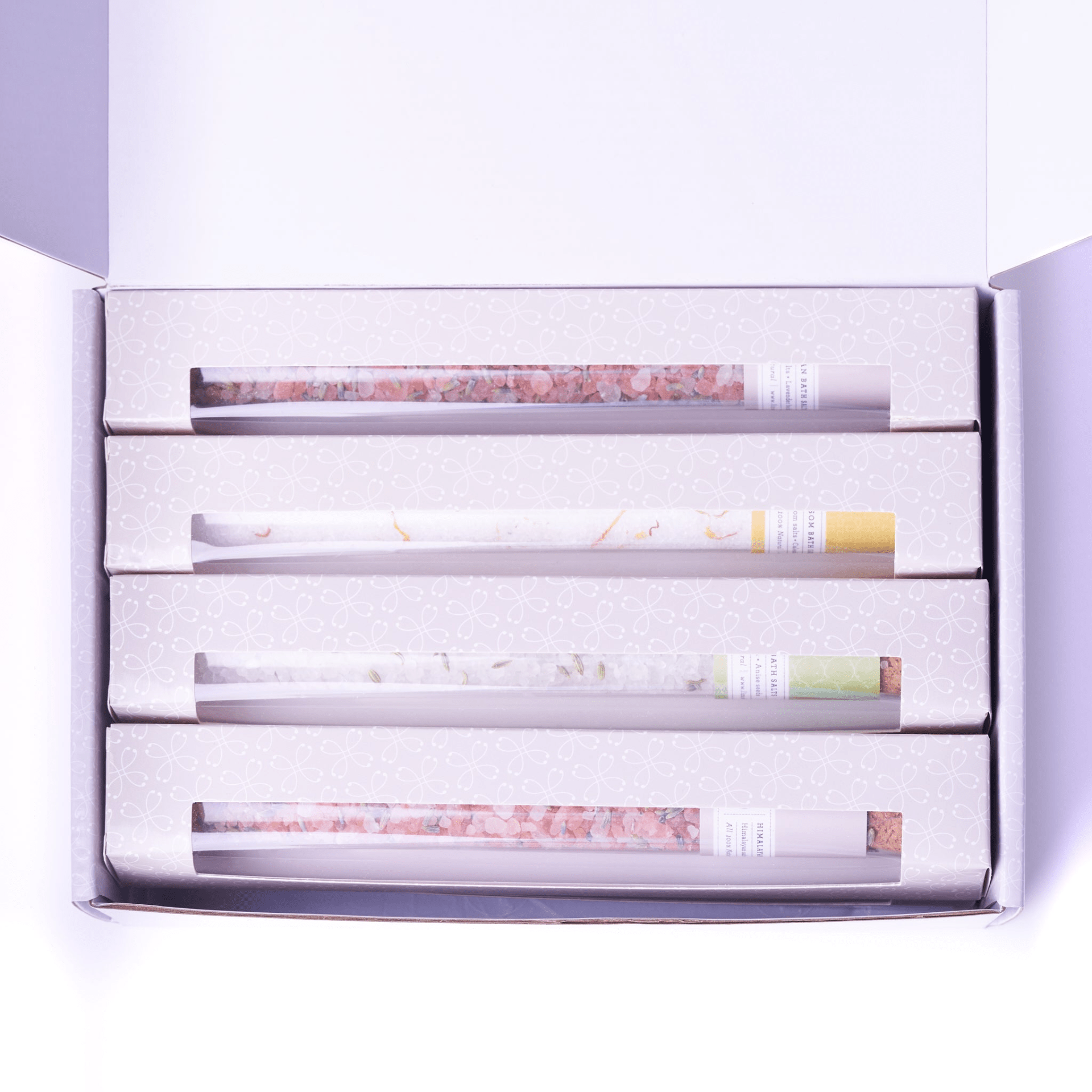 Luxurious Bath Salts Gift Set in 8 Reusable Glass Tubes