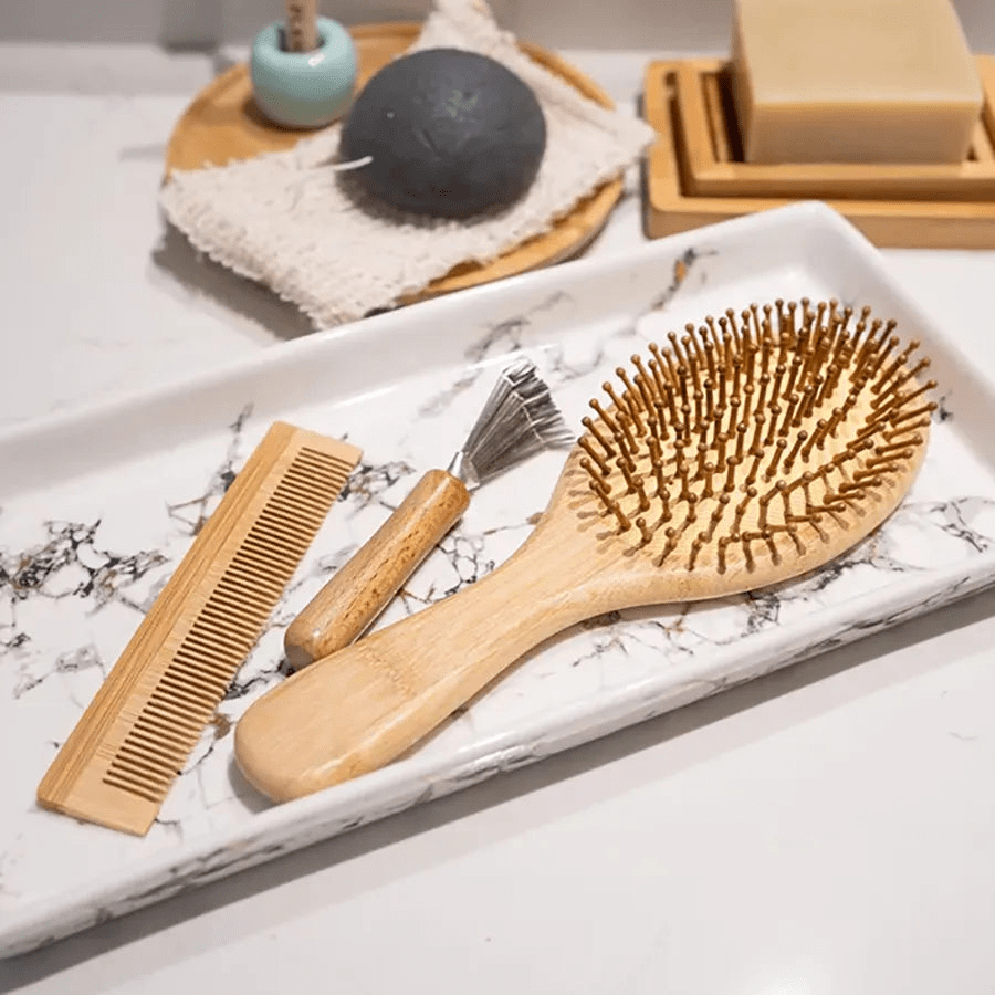 Natural Bamboo Hair Brush Set - Eco-Friendly Detangling & Scalp Massage Kit
