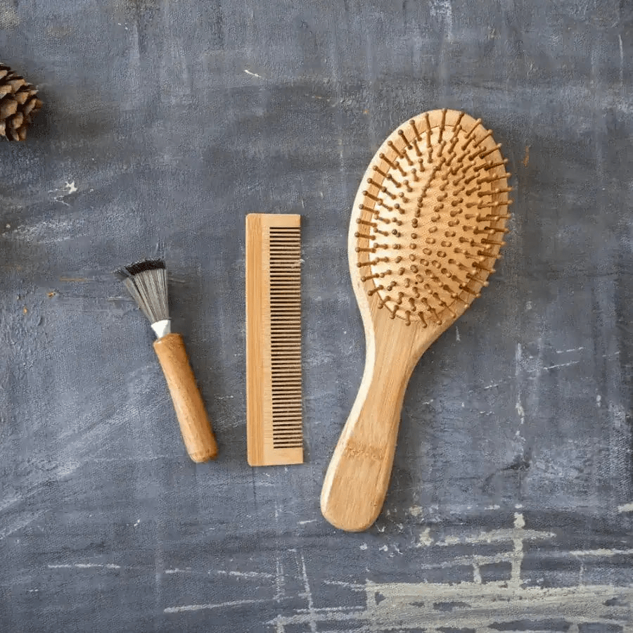 Natural Bamboo Hair Brush Set - Eco-Friendly Detangling & Scalp Massage Kit