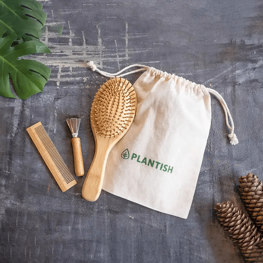 Natural Bamboo Hair Brush Set - Eco-Friendly Detangling & Scalp Massage Kit