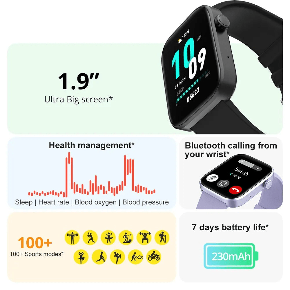 ColMi P71 IP68 Smartwatch with Long Battery Life, 1.9" Display, Health & Fitness Tracking