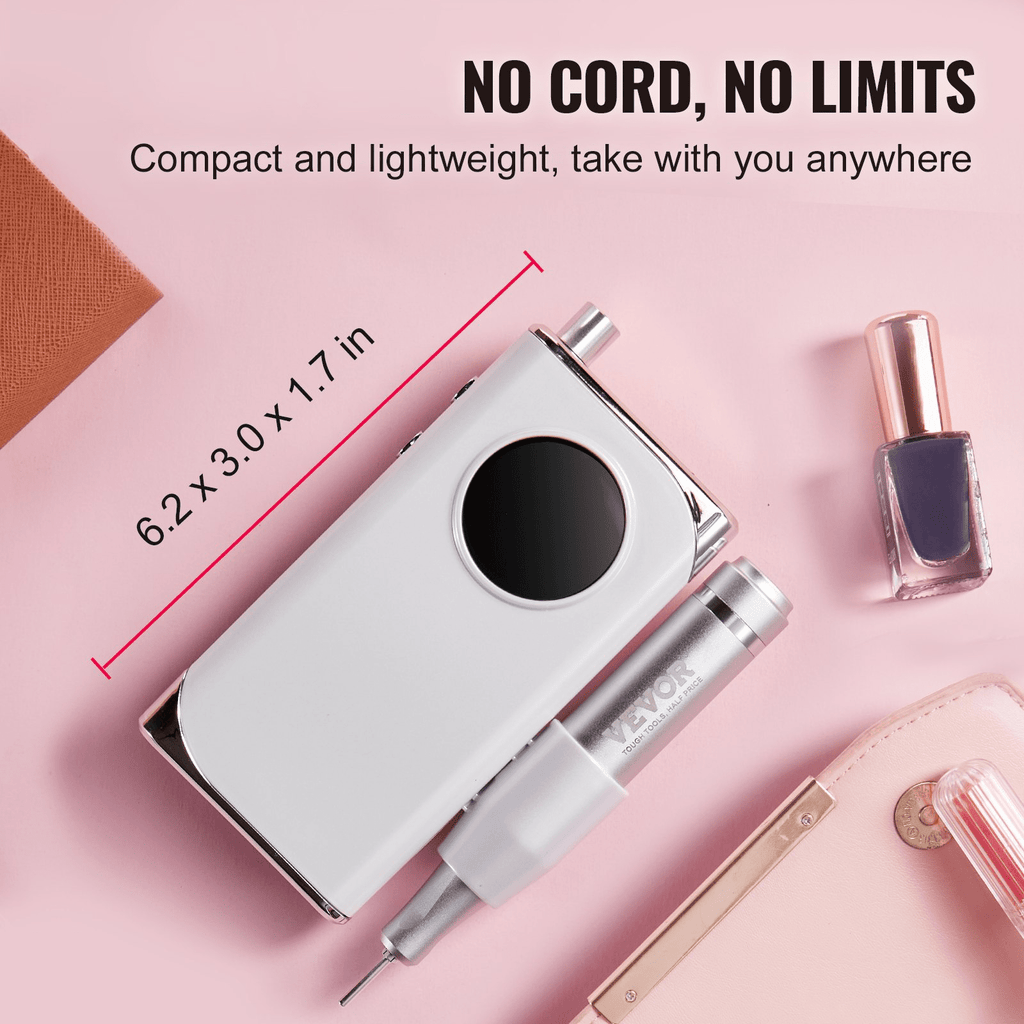 Portable Nail Drill 40000 RPM Cordless by VEVOR | LCD Control + 6 Bits