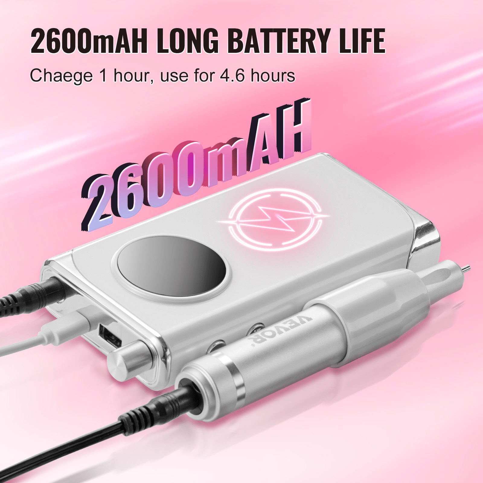 Portable Nail Drill 40000 RPM Cordless by VEVOR | LCD Control + 6 Bits