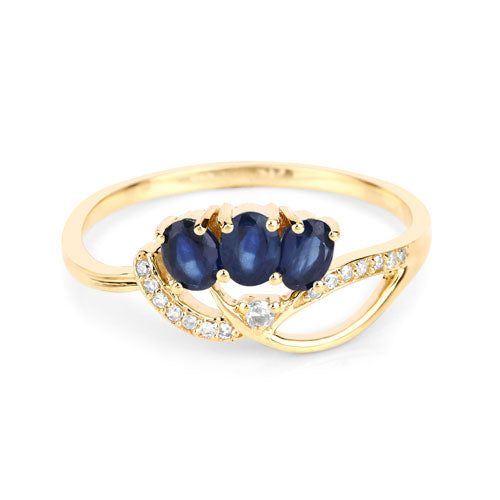 0.65 Carat Genuine Blue Sapphire and White Diamond 14K Yellow Gold Ring