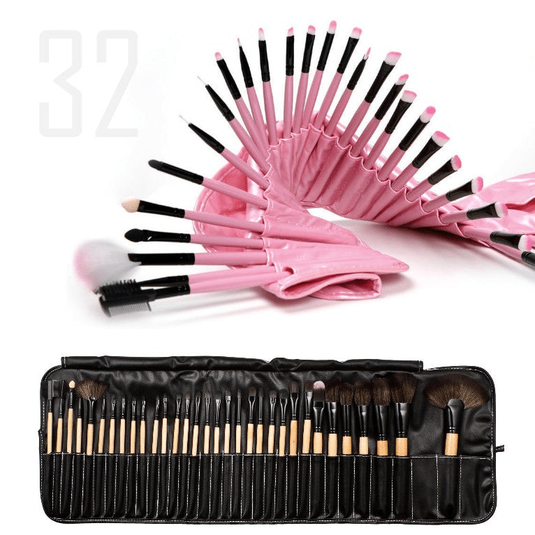 Sustainable 32-Piece Makeup Brush Set with Vegan Storage Pouch