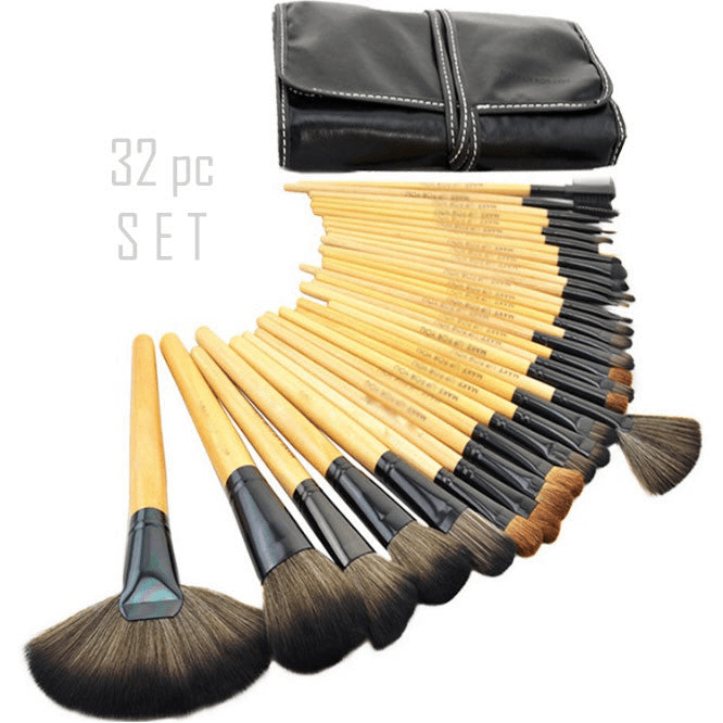 Sustainable 32-Piece Makeup Brush Set with Vegan Storage Pouch