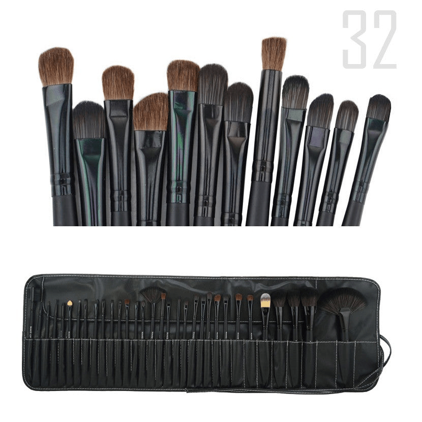 Sustainable 32-Piece Makeup Brush Set with Vegan Storage Pouch