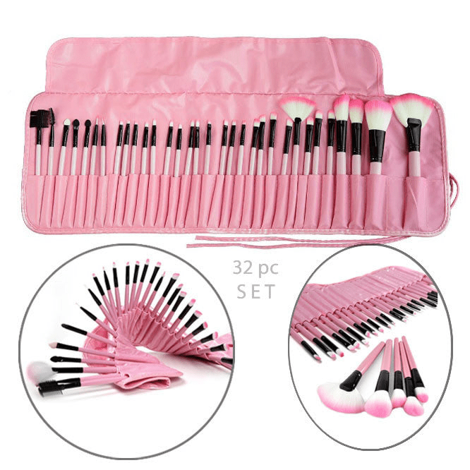 Sustainable 32-Piece Makeup Brush Set with Vegan Storage Pouch