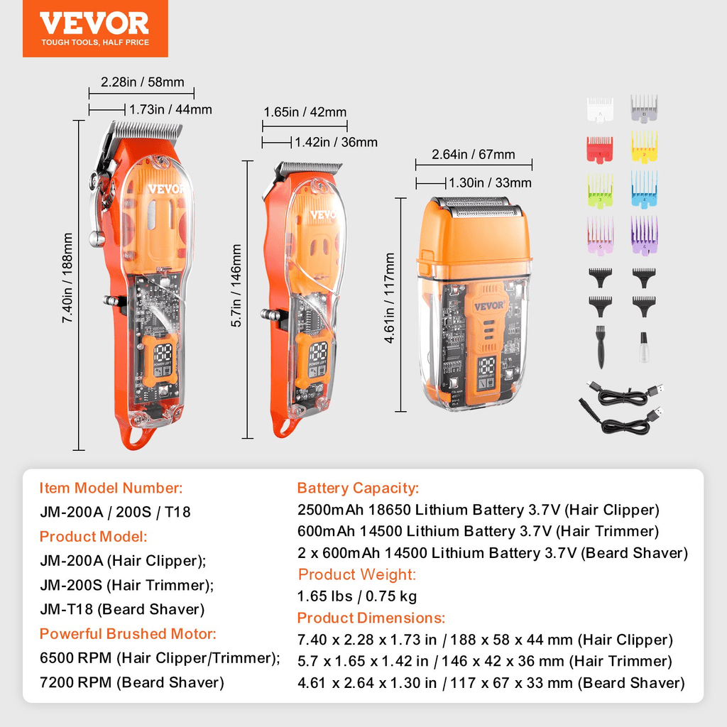 VEVOR 3-in-1 Hair Clipper Trimmer Shaver | USB Rechargeable Grooming Set
