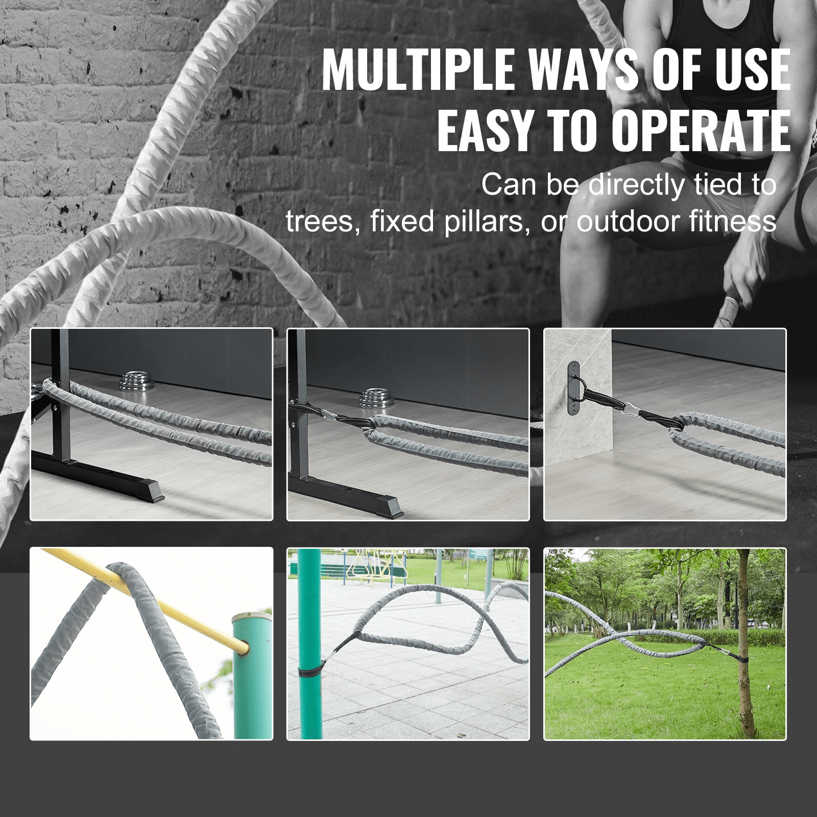 VEVOR Battle Rope 1.5 in x 30 ft for Strength & Conditioning