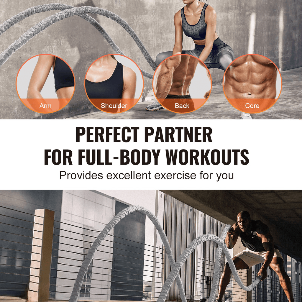 VEVOR Battle Rope 1.5 in x 30 ft for Strength & Conditioning