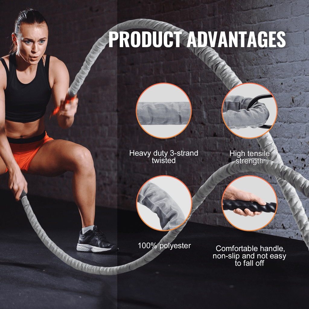VEVOR Battle Rope 1.5 in x 30 ft for Strength & Conditioning