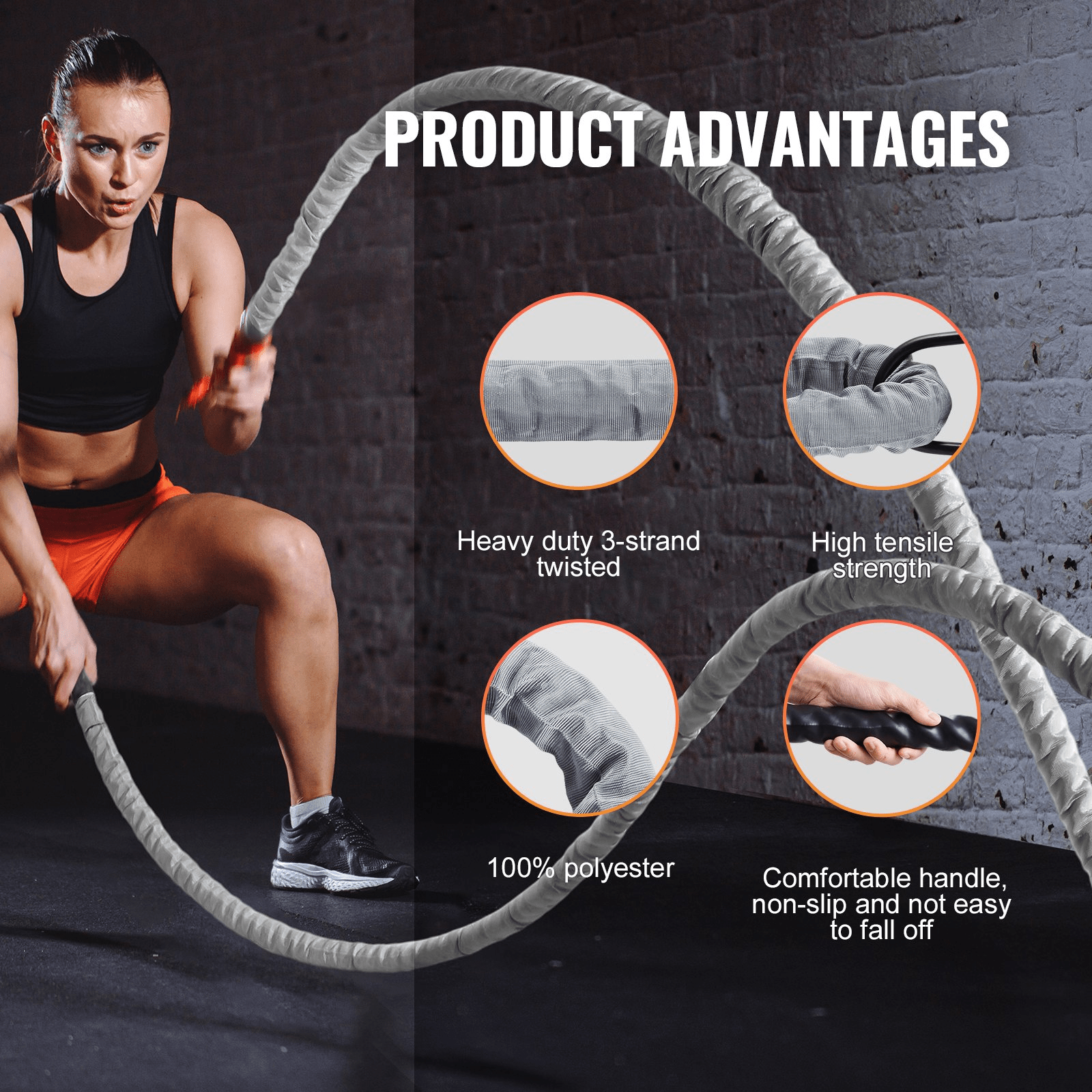 VEVOR Battle Rope 1.5 in x 30 ft for Strength & Conditioning