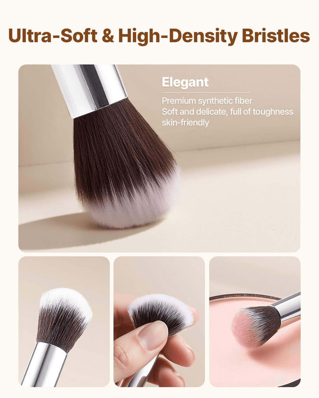 VEVOR Vegan Makeup Brush Set, 15-Piece Synthetic Kit