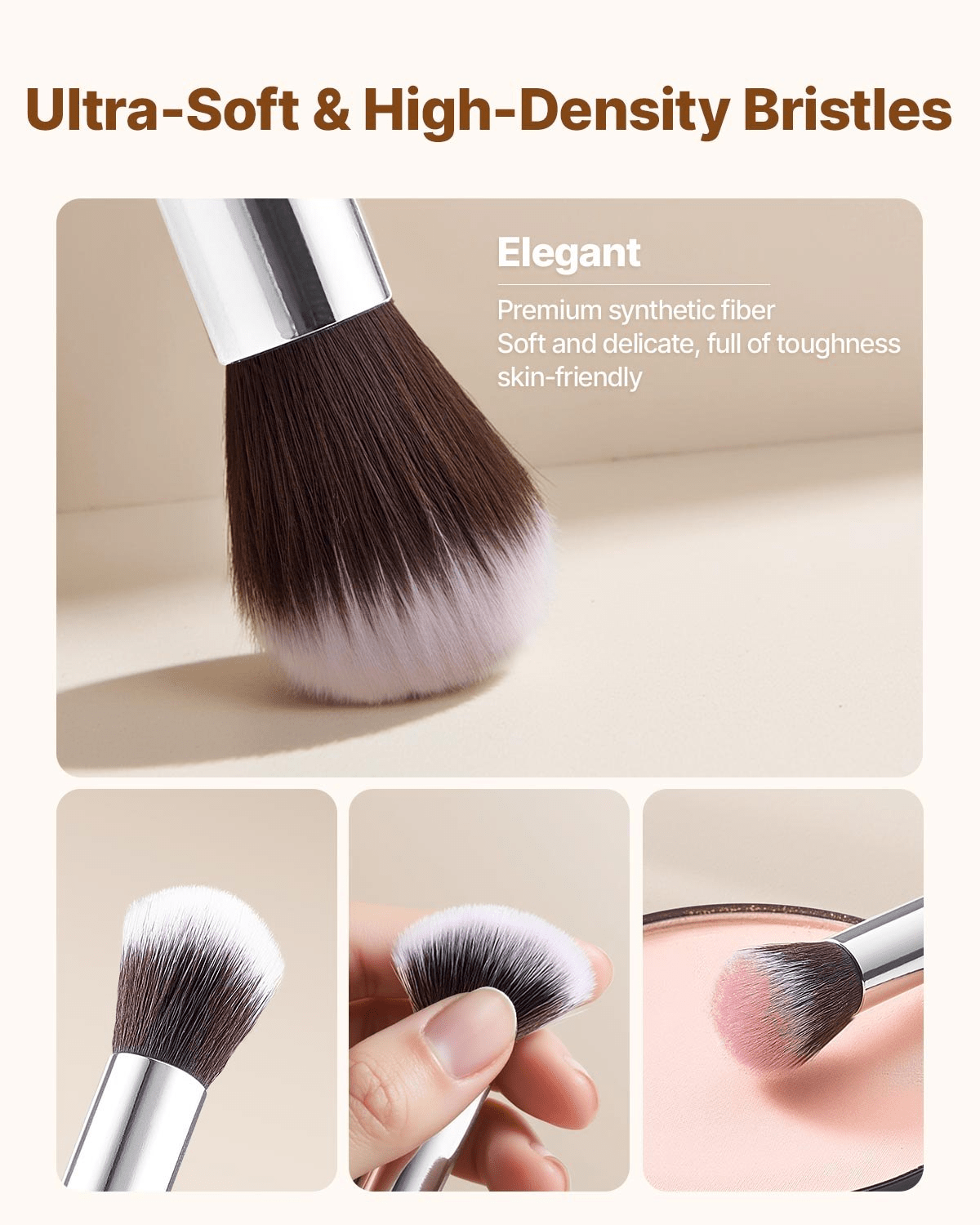 VEVOR Vegan Makeup Brush Set, 15-Piece Synthetic Kit