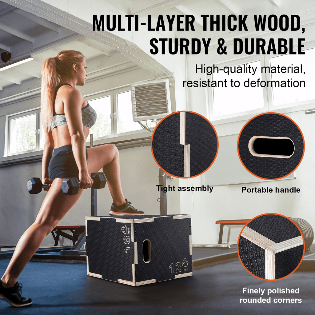 VEVOR 3-in-1 Wooden Plyometric Jump Box – Adjustable Training for Strength & Agility