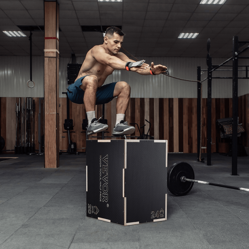 VEVOR Plyometric Jump Box 3-in-1 Wooden Plyo, 24/20/16"