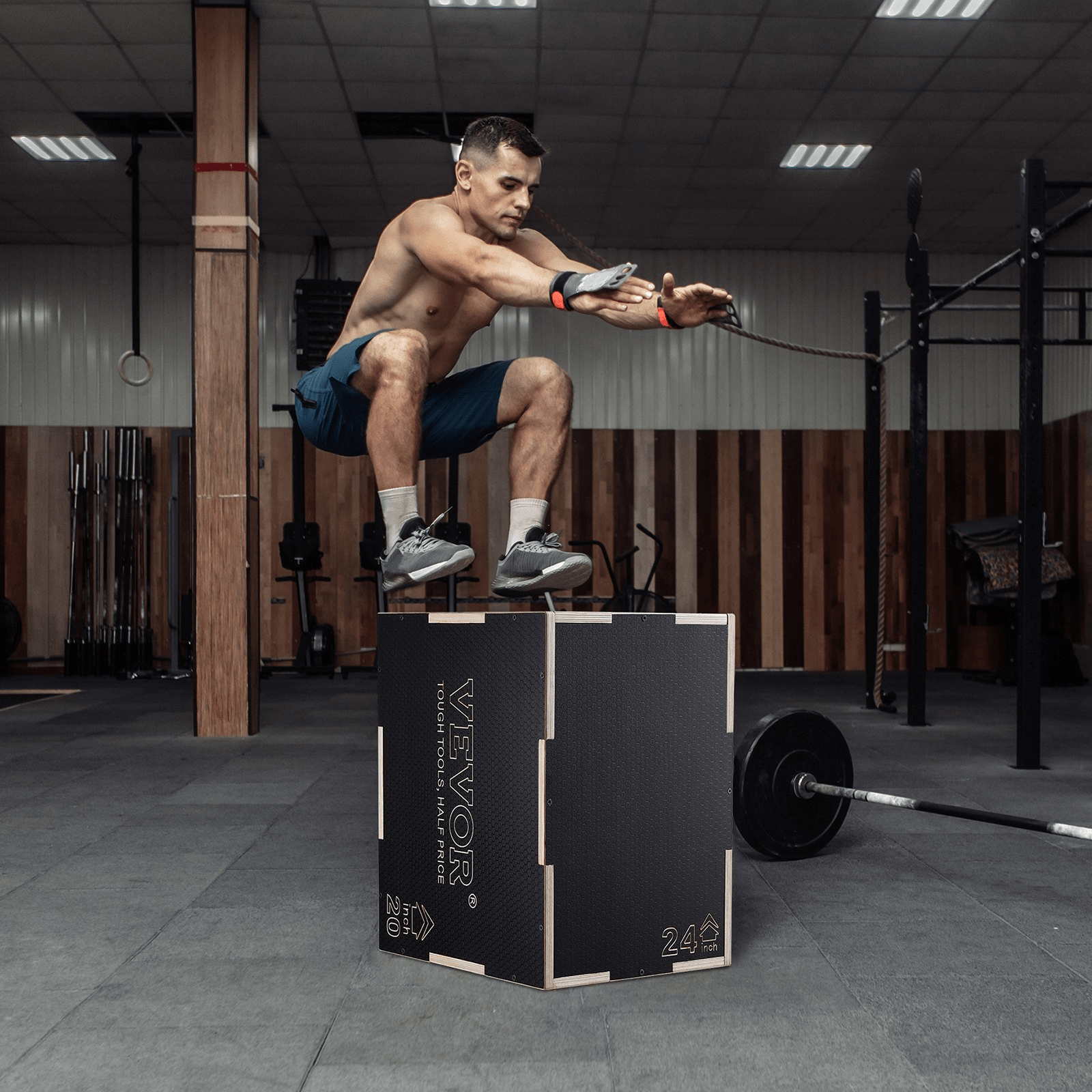 VEVOR Plyometric Jump Box 3-in-1 Wooden Plyo, 24/20/16"