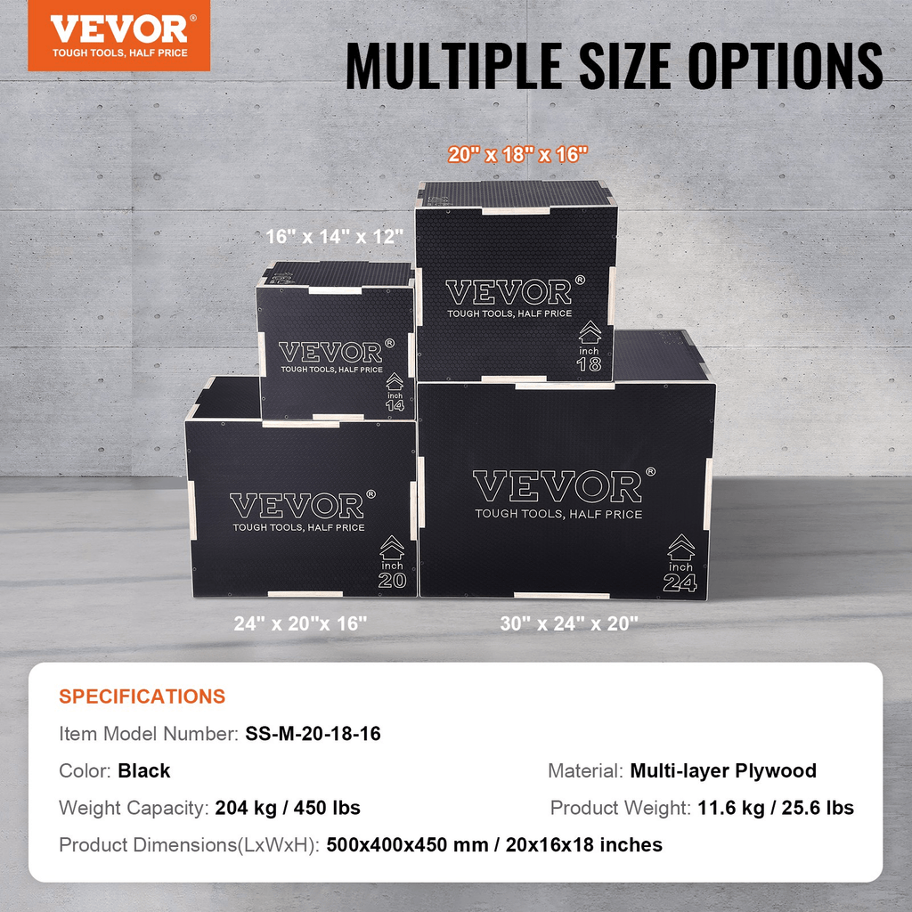 VEVOR 3-in-1 Wooden Plyometric Jump Box – Adjustable Training Platform for Strength & Agility