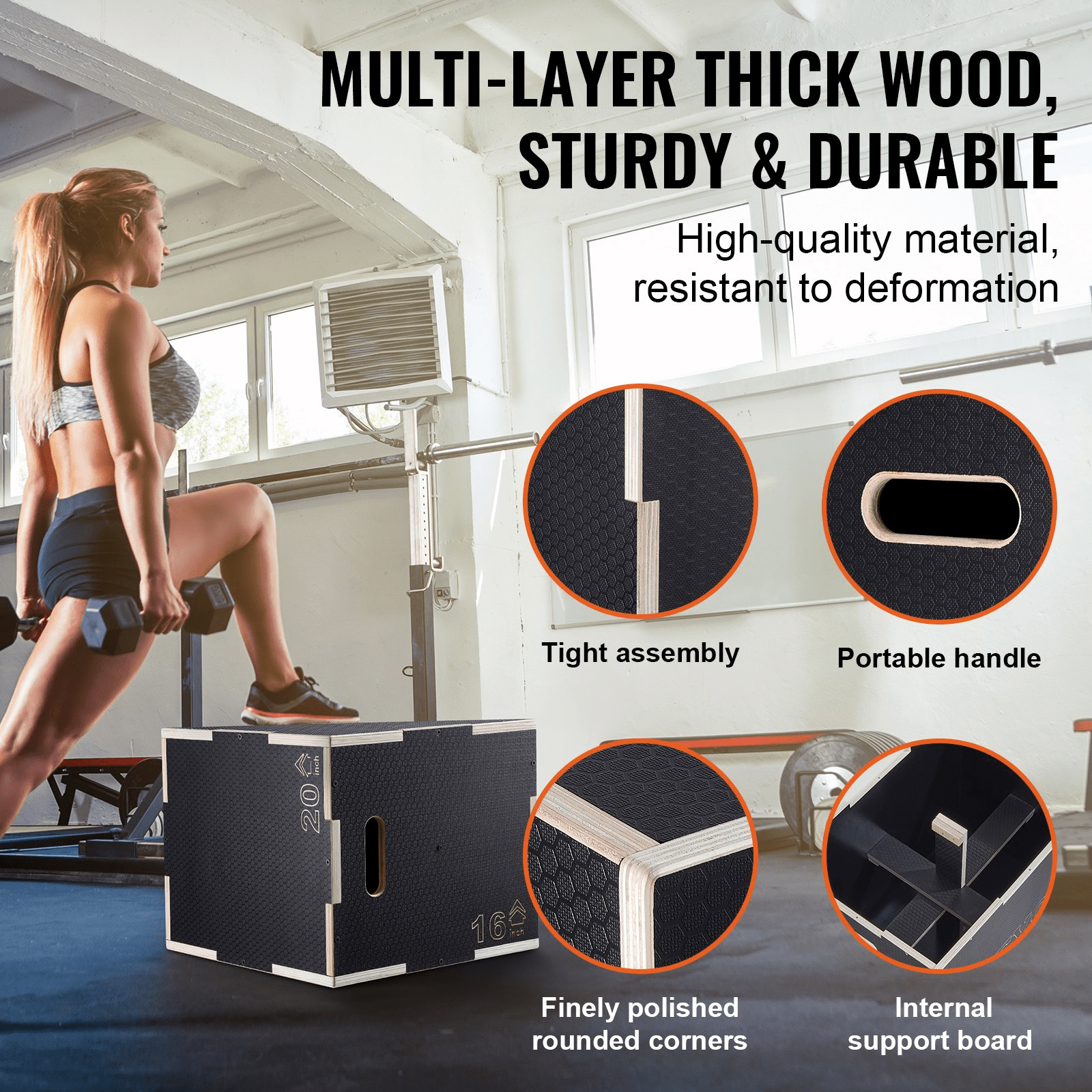 VEVOR 3-in-1 Wooden Plyometric Jump Box – Adjustable Training Platform for Strength & Agility