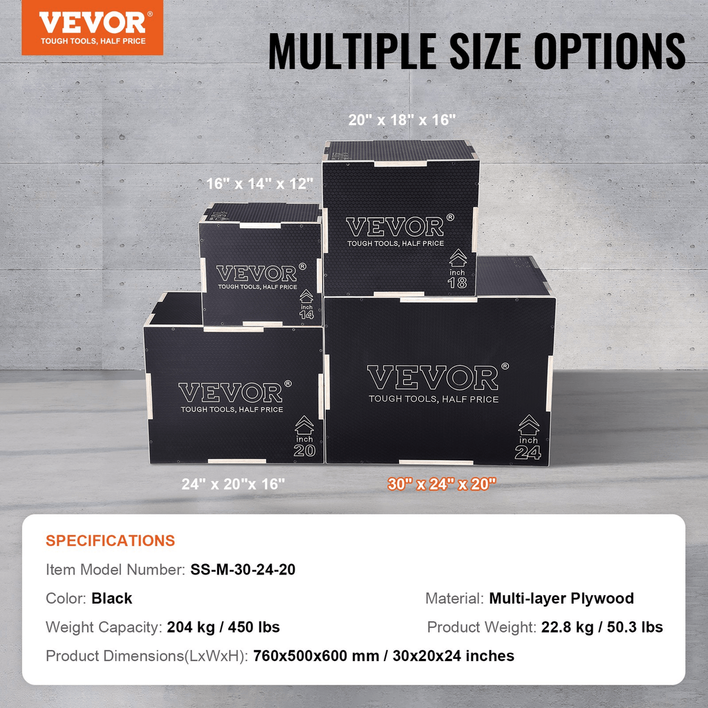 VEVOR 3-in-1 Wooden Plyometric Jump Box – Adjustable Training Platform for Strength & Conditioning