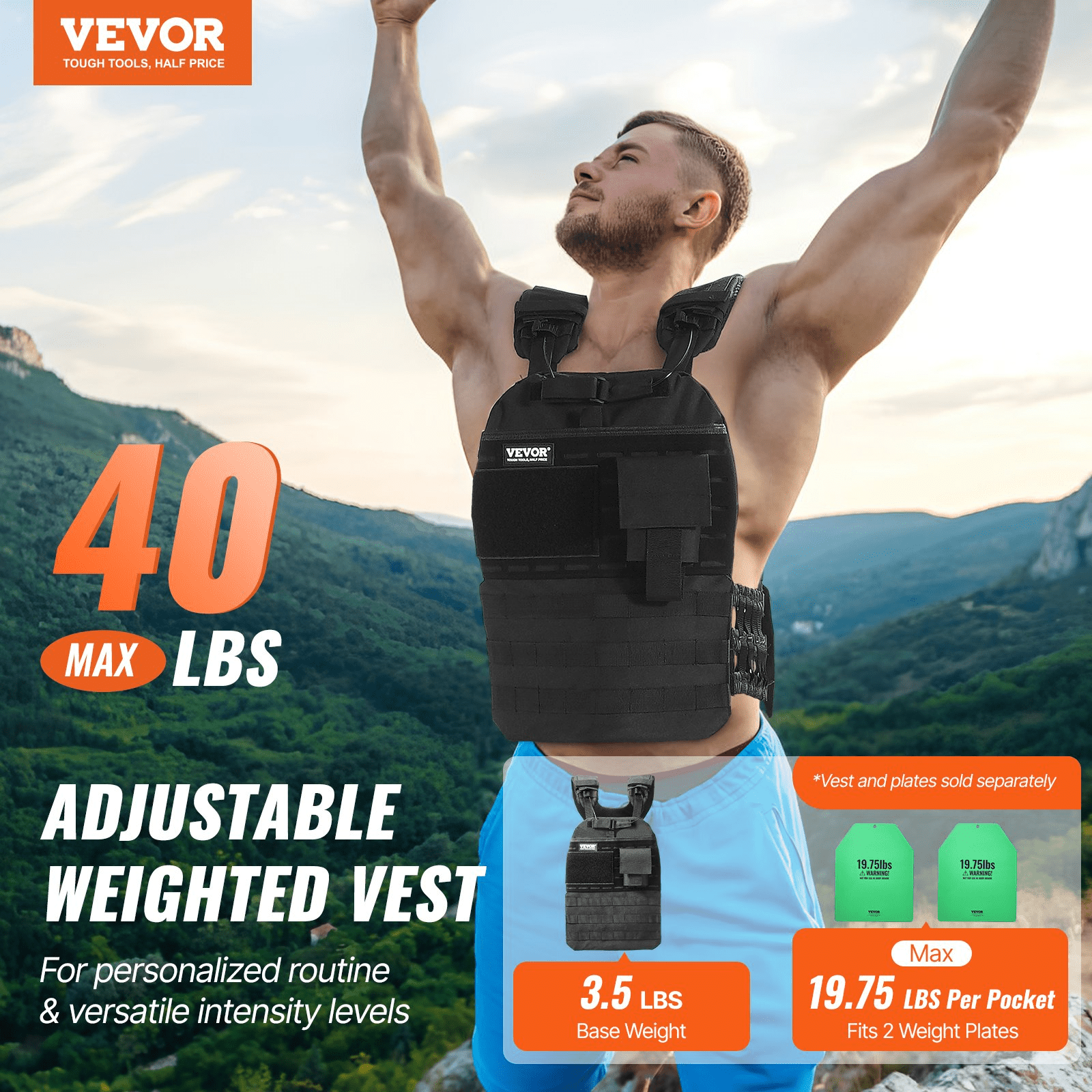 40lb Adjustable Weighted Vest for Strength Training, Running
