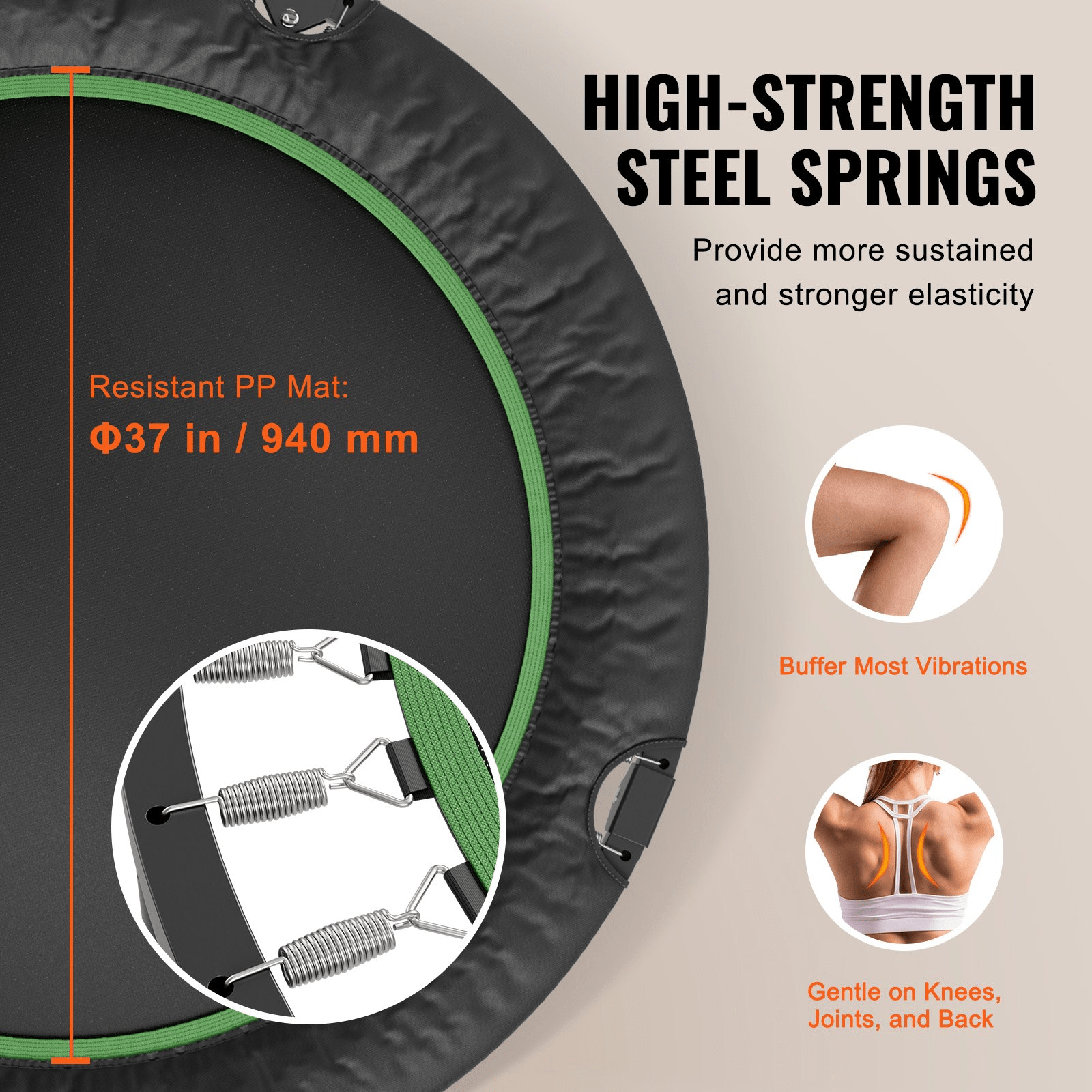 VEVOR 52" Foldable Mini Fitness Trampoline Adults Exercise Rebounder with Handle