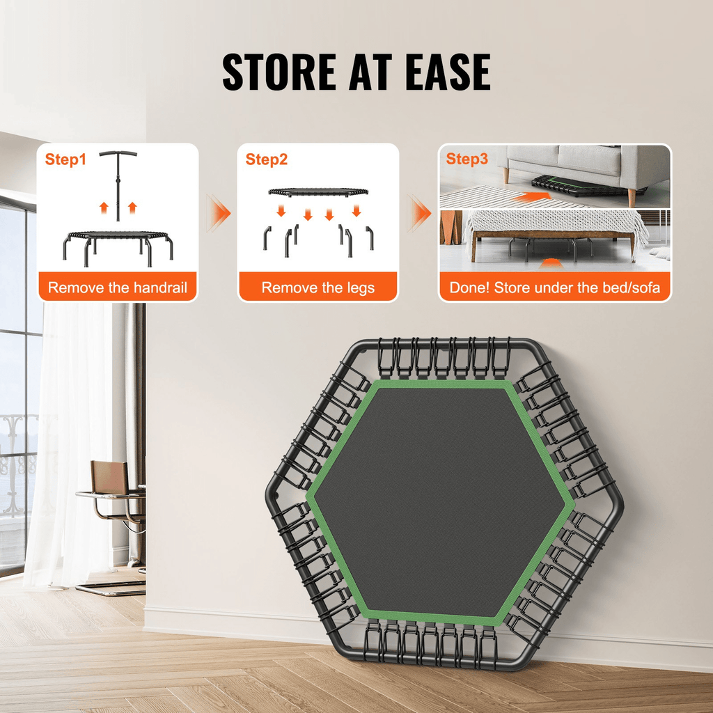 VEVOR Mini Fitness Trampoline for Adults, 54.5" Rebounder with Adjustable Handle, Quiet Bungee, 450 lb Capacity