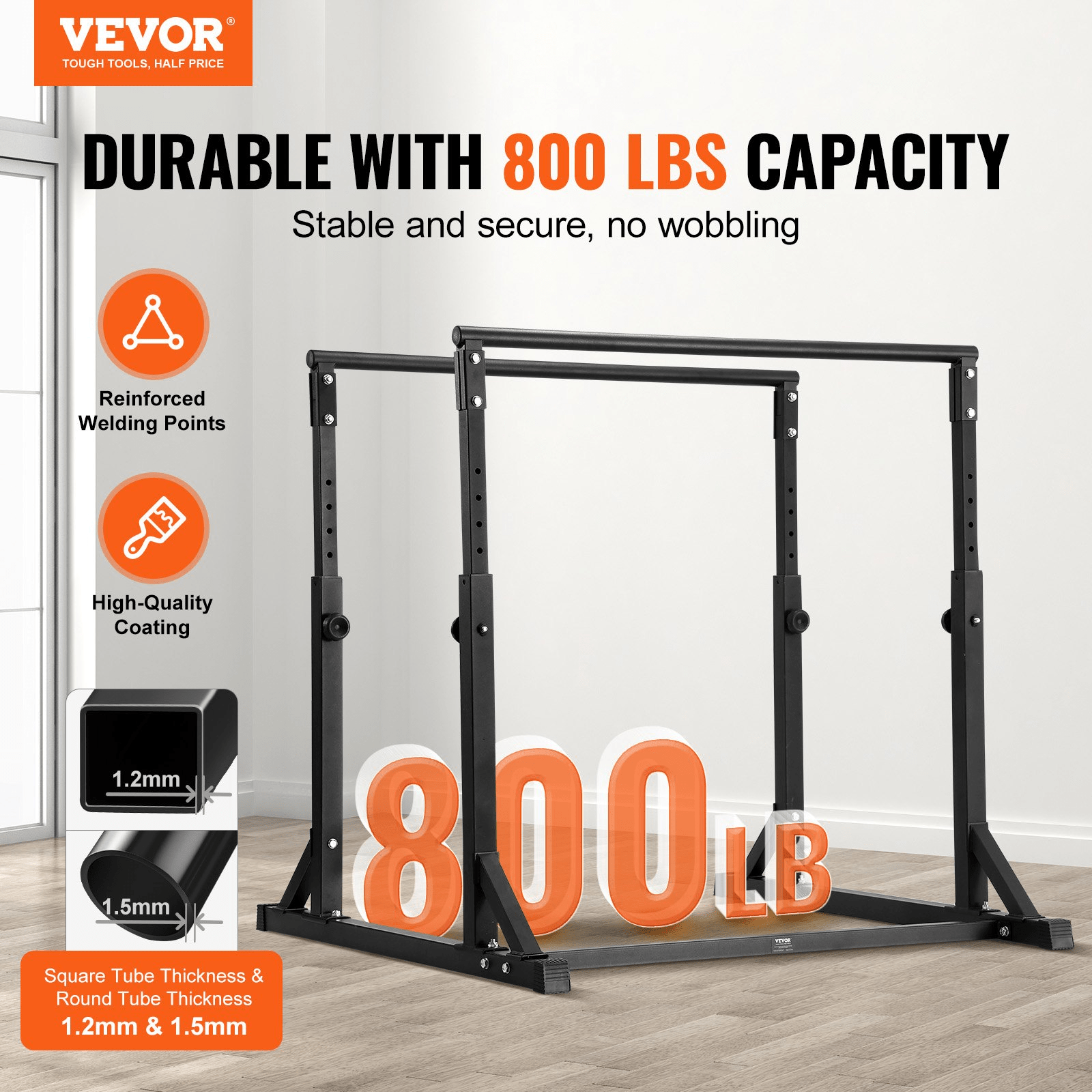 VEVOR Heavy Duty Dip Station, 800 lb Adjustable Strength Training Bar for Home Gym
