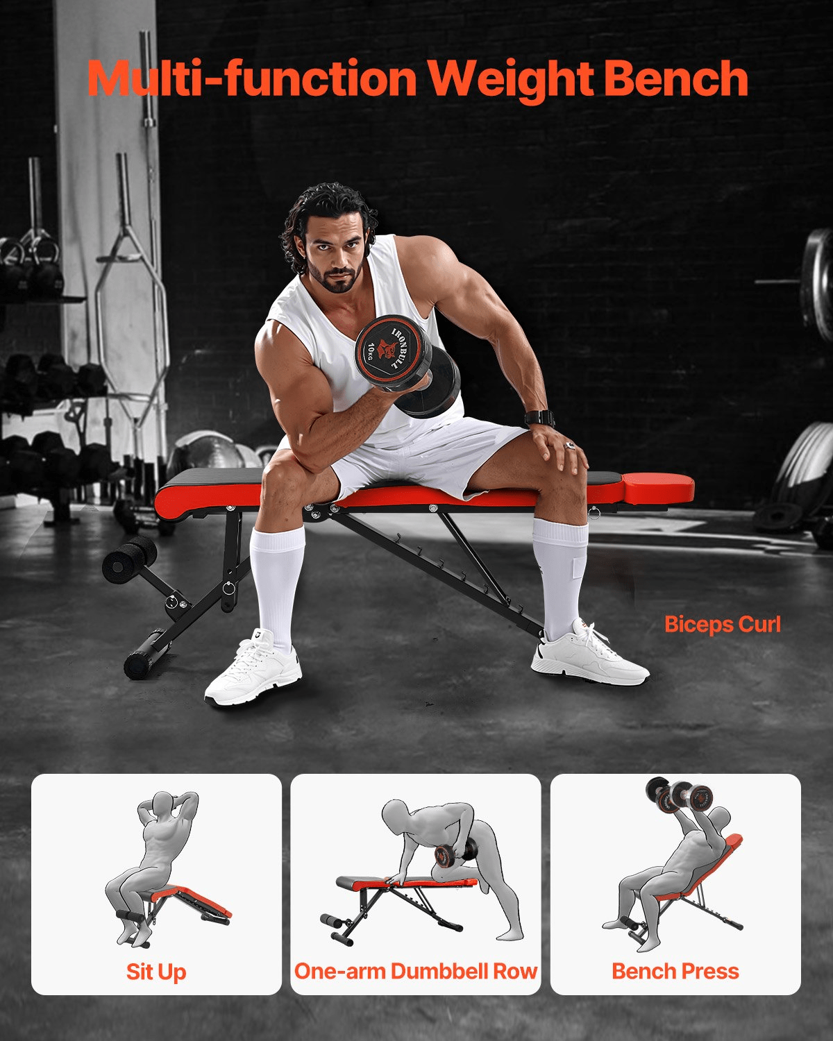 VEVOR Adjustable Weight Bench - Sit-Up Bench for Home Gym