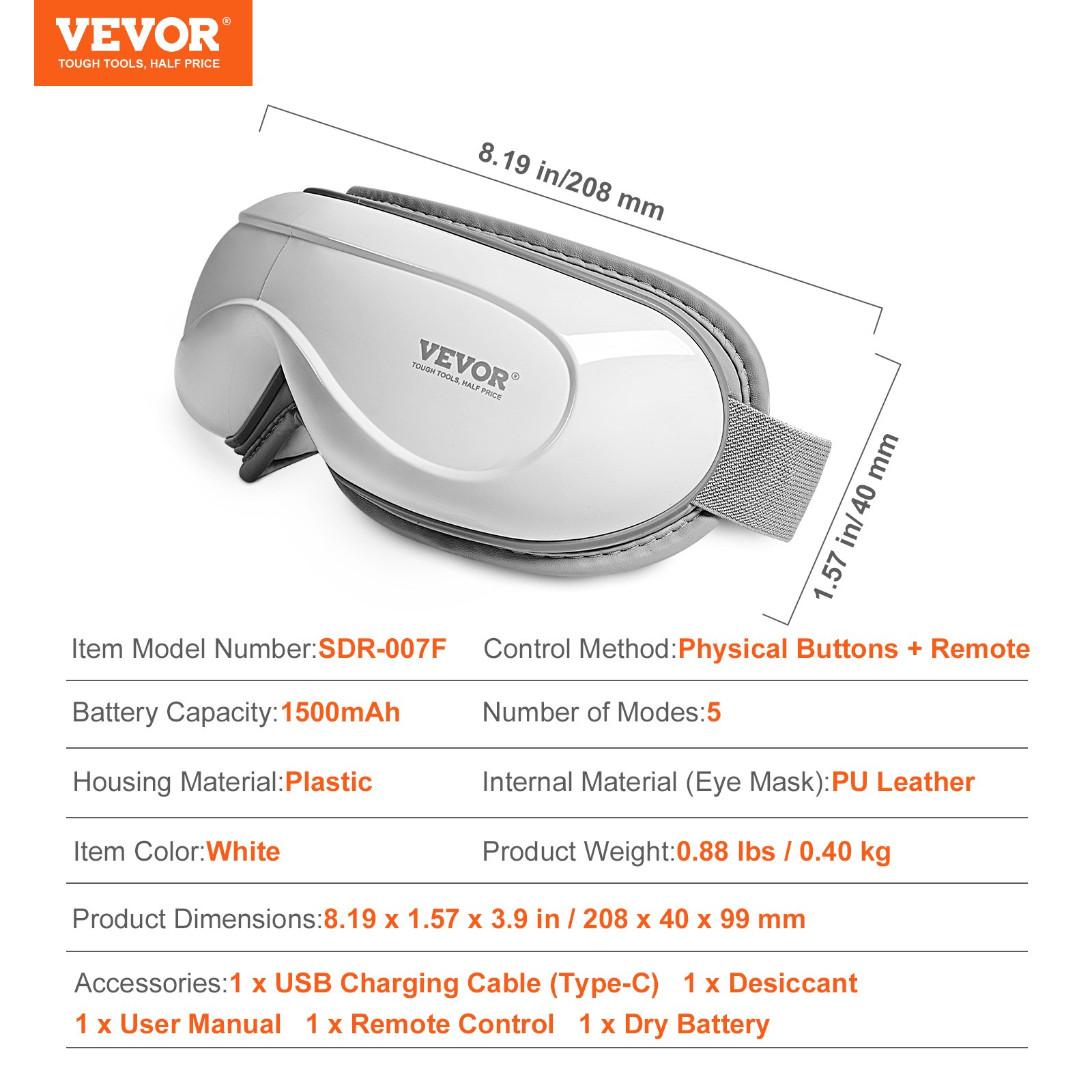 VEVOR Heated Eye Massager with Remote, Heat & Bluetooth