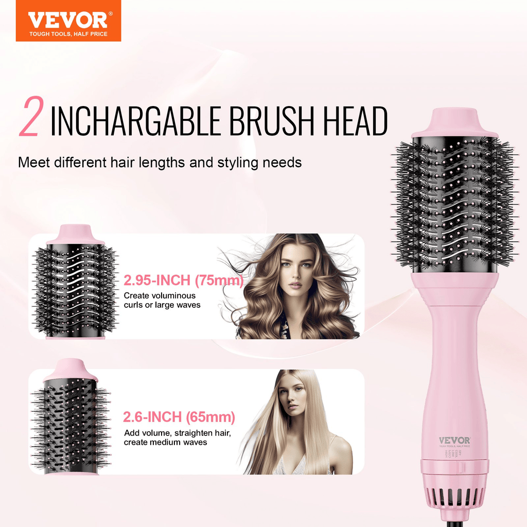 VEVOR Ionic Hair Dryer Brush with Dual Interchangeable Barrels